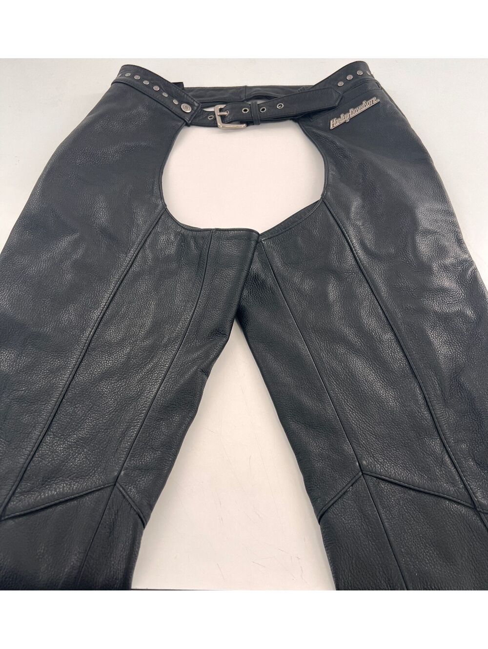 Harley Davidson Leather Studded Riding Chaps Biker Western Goth Y2K Black Medium